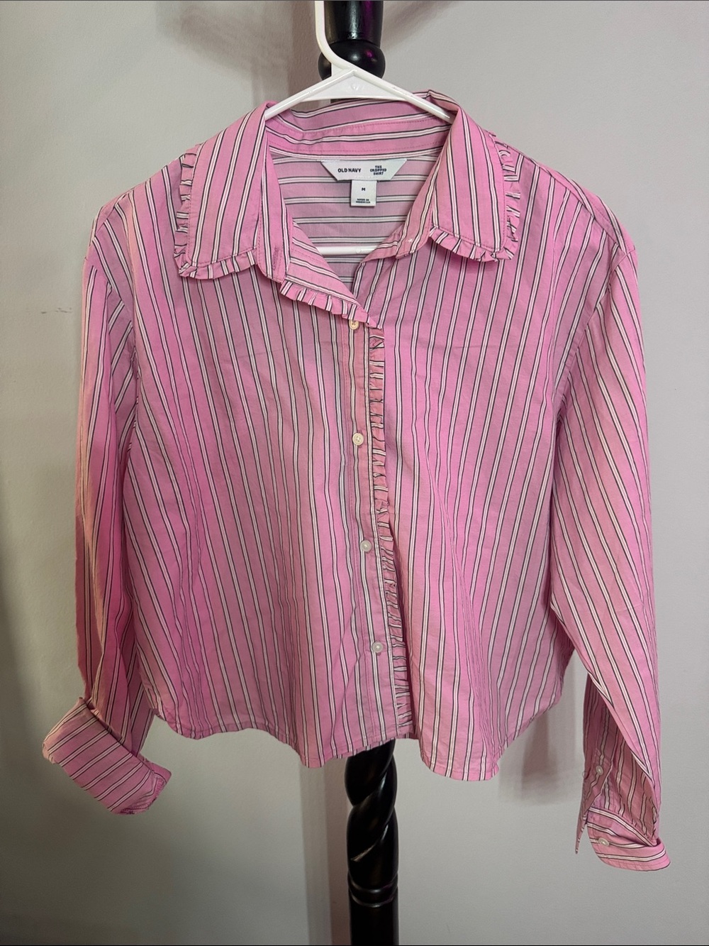 Old Navy Pink and White Striped Button-Down Shirt 4.1T